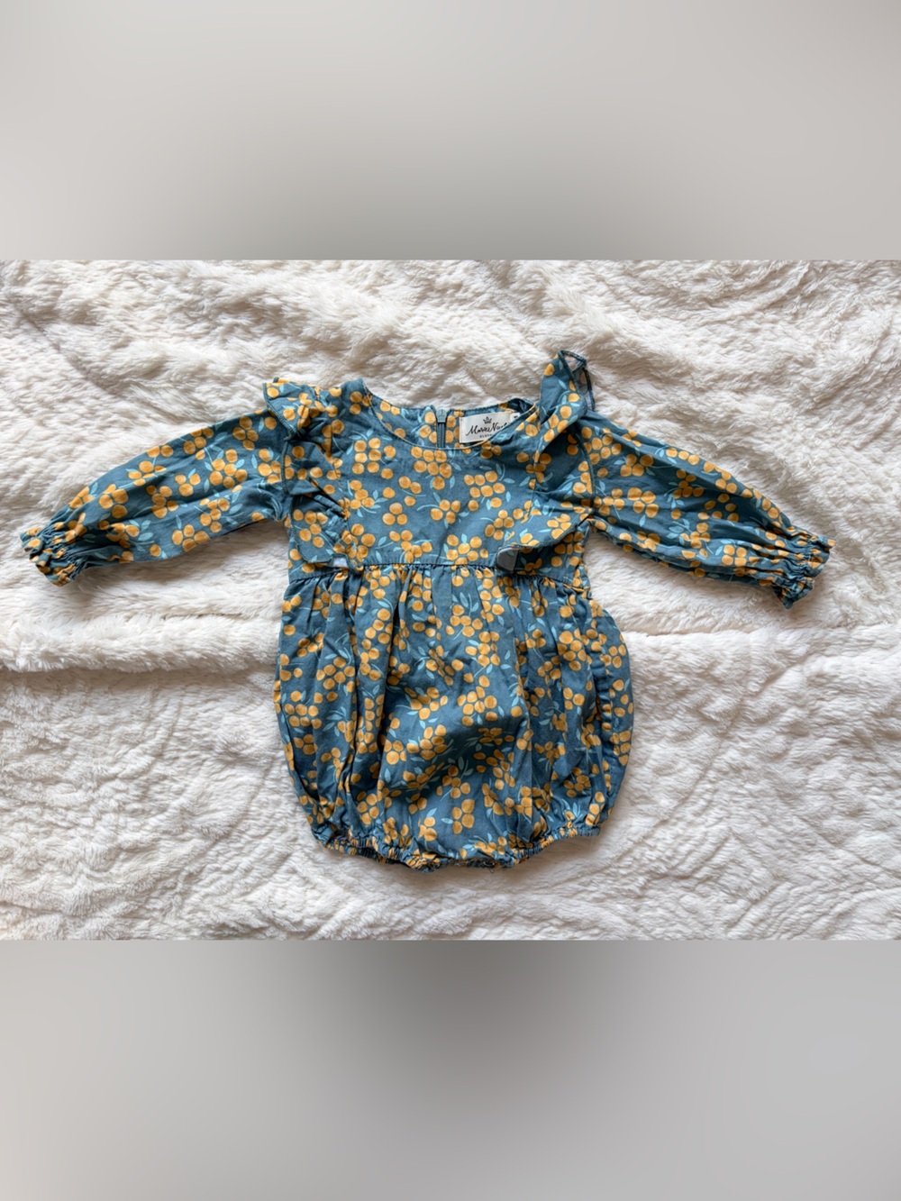 Tea Collection Teal Bubble Romper with Yellow Floral Print